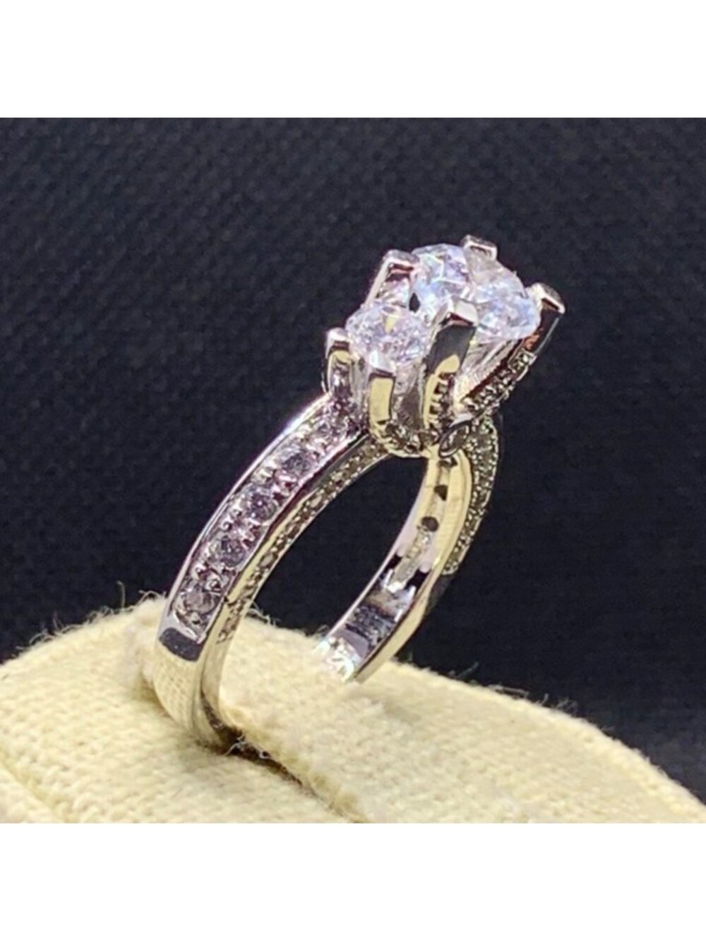 Promise Ring Cubic Zirconia 3 Stone Sterling Silver 925 Ring Size 7
